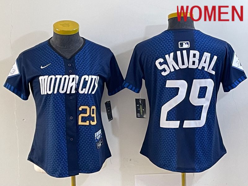 Women Detroit Tigers #29 Skubal Blue City Edition Nike 2024 MLB Jersey style 2